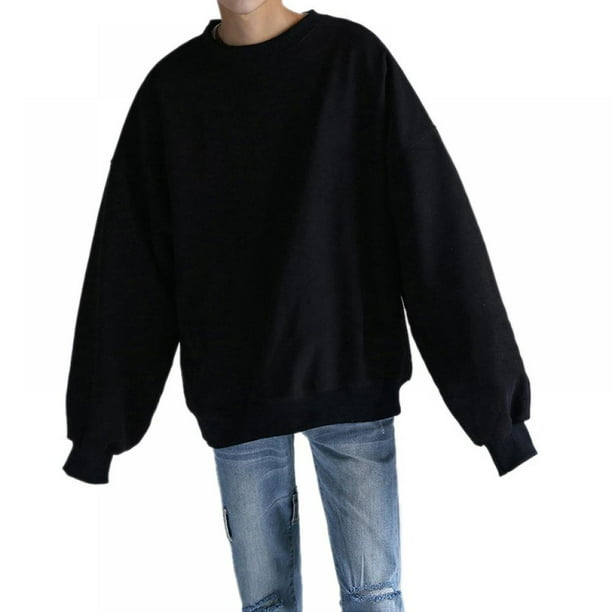 Mens Fashion Crew Neck Sweatshirts Hoodies Long Sleeve Loose Streetwear